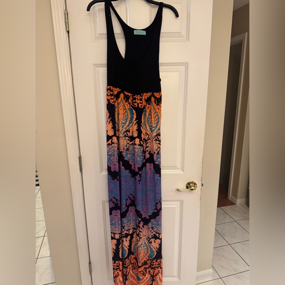 Filly Flair Black and Orange Patterned Maxi Dress